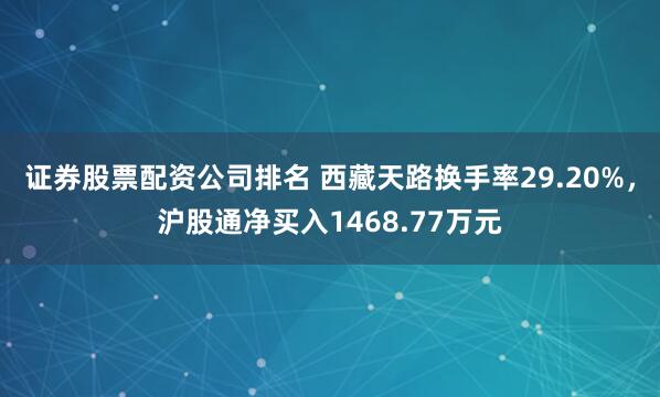 证券股票配资公司排名 西藏天路换手率29.20%，沪股通净买入1468.77万元