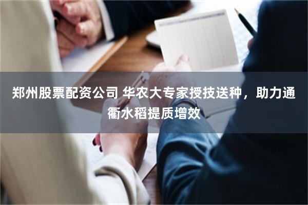 郑州股票配资公司 华农大专家授技送种，助力通衢水稻提质增效